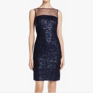 JS Boutique navy mesh illusion yoke sequin sheath dress- size 12